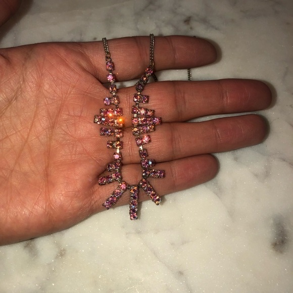 Vtg Pink Rhinestone Paste Necklace Bridal Wedding Formal Approx 17” - Picture 3 of 4